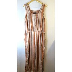 JASON WU Striped Linen Blend Wide‎ Leg Jumpsuit Sz XL Button Front Resort Casual